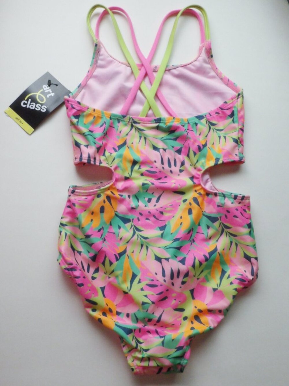 Art Class Girls Tropical Side Cut Out One Piece Swimsuit Sz Medium 8 NWT - Picture 4 of 5